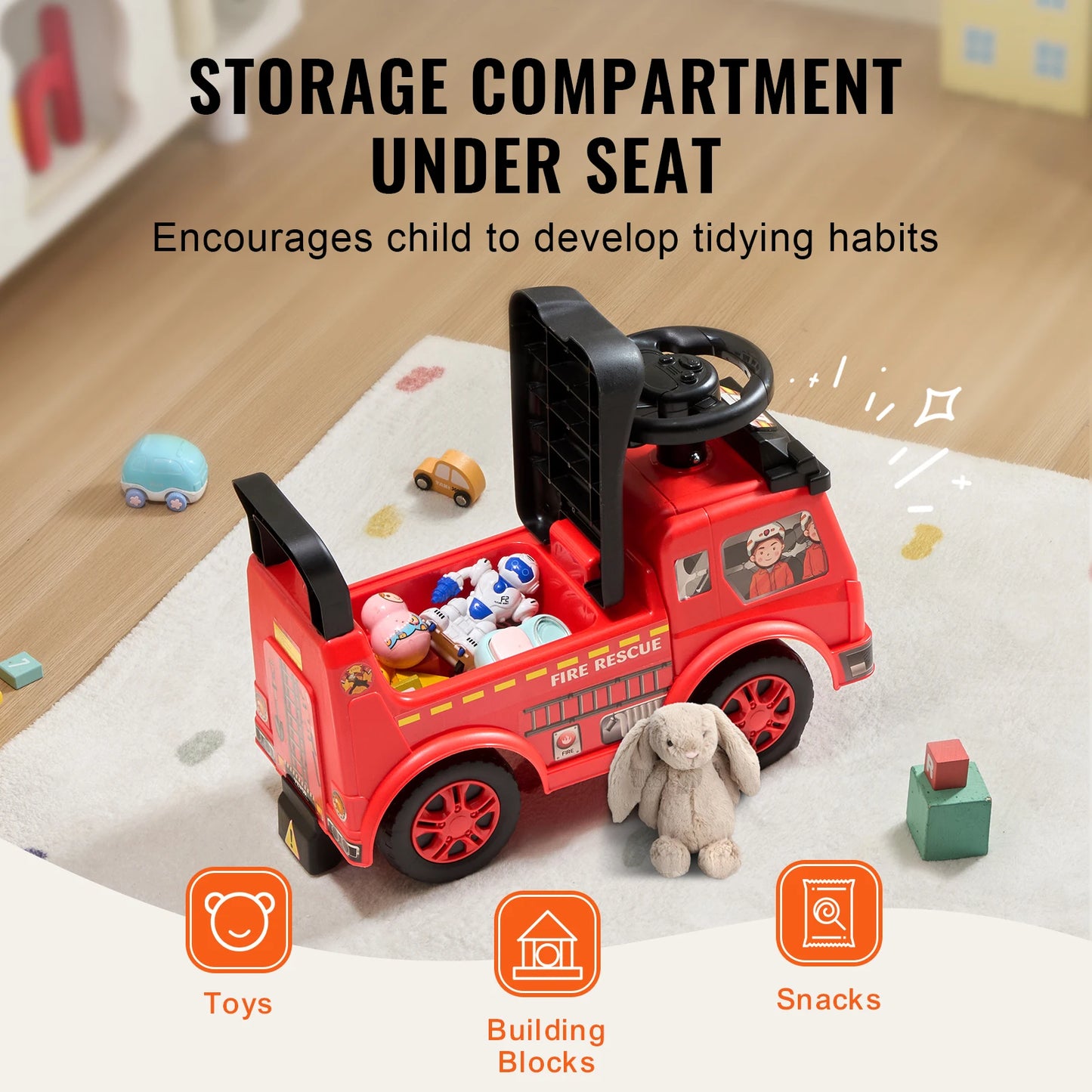 SucceBuy Ride On Push Car For Kids With Music Steering