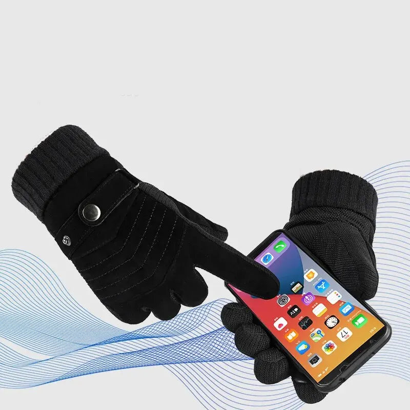 Winter Cycling Gloves Windproof Leather Touch Screen