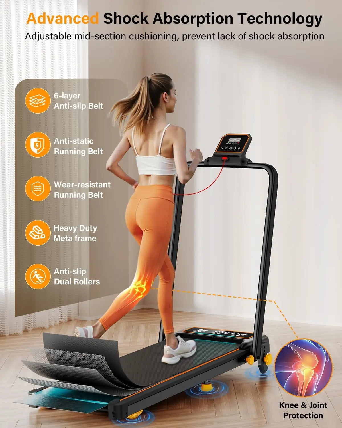 Walking Pad Treadmill 15 Percent Incline And LED Display 3.5HP