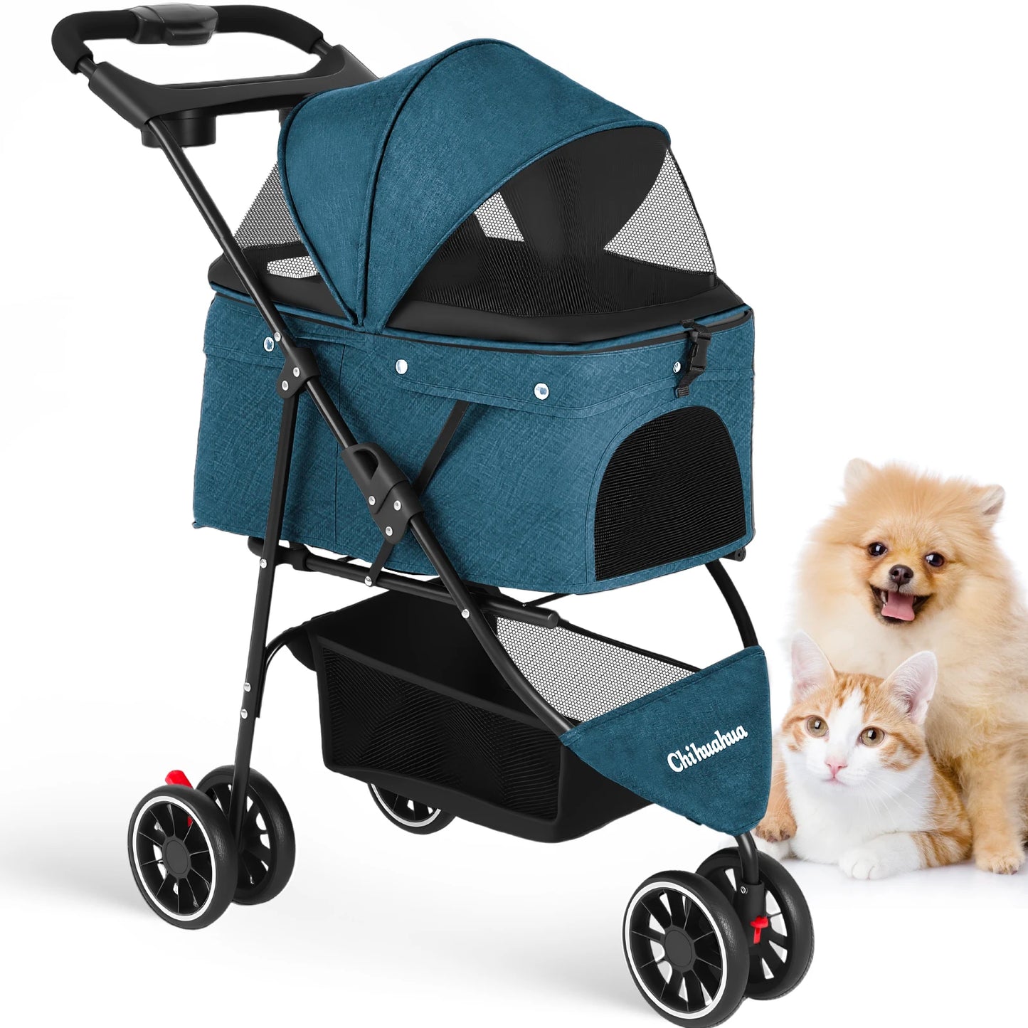 Chihuahua Pet Stroller for Cats and Dogs Foldable 3 Wheels