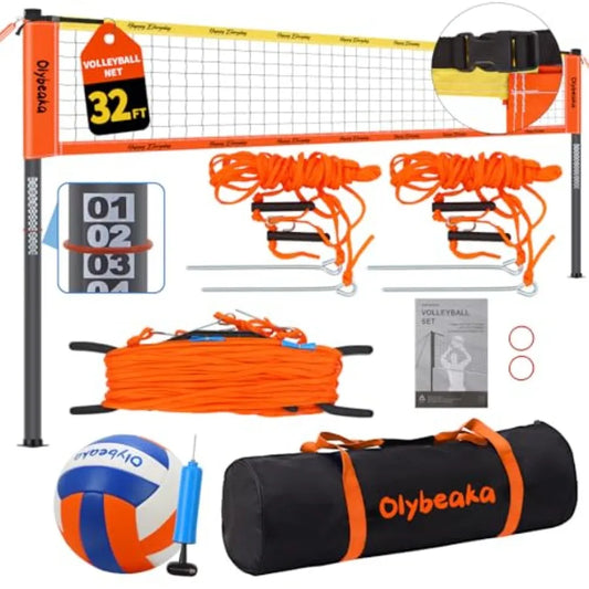 Outdoor Volleyball Net Set With Adjustable Poles And Pump