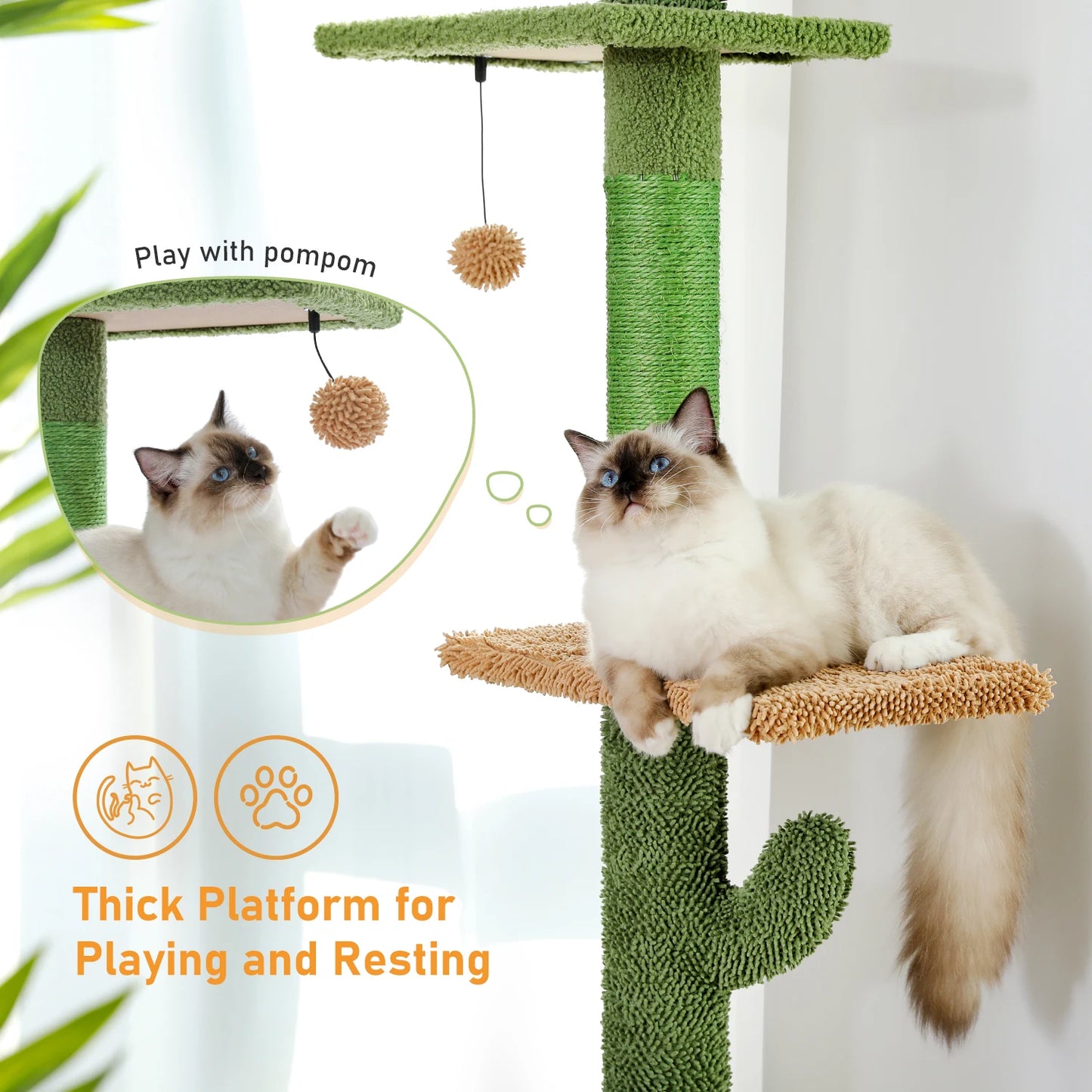 PAWZ Road Cat Tree 5-Tier Floor-To-Ceiling Tower With Scratching Post