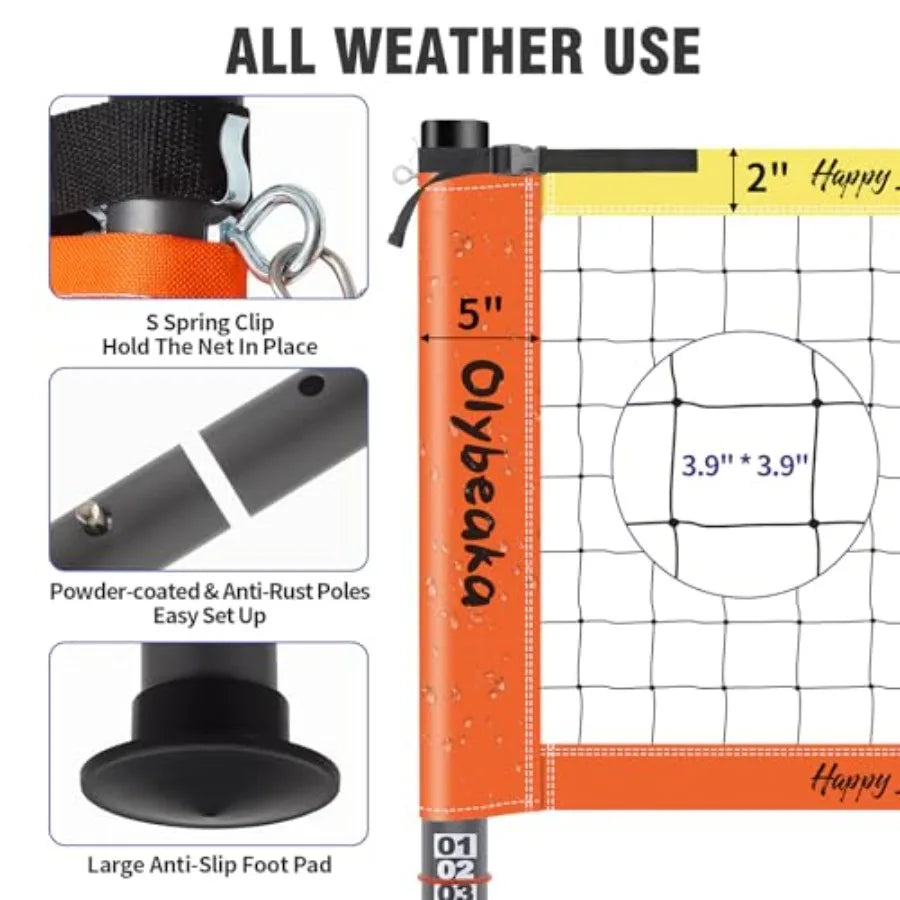 Outdoor Volleyball Net Set With Adjustable Poles And Pump