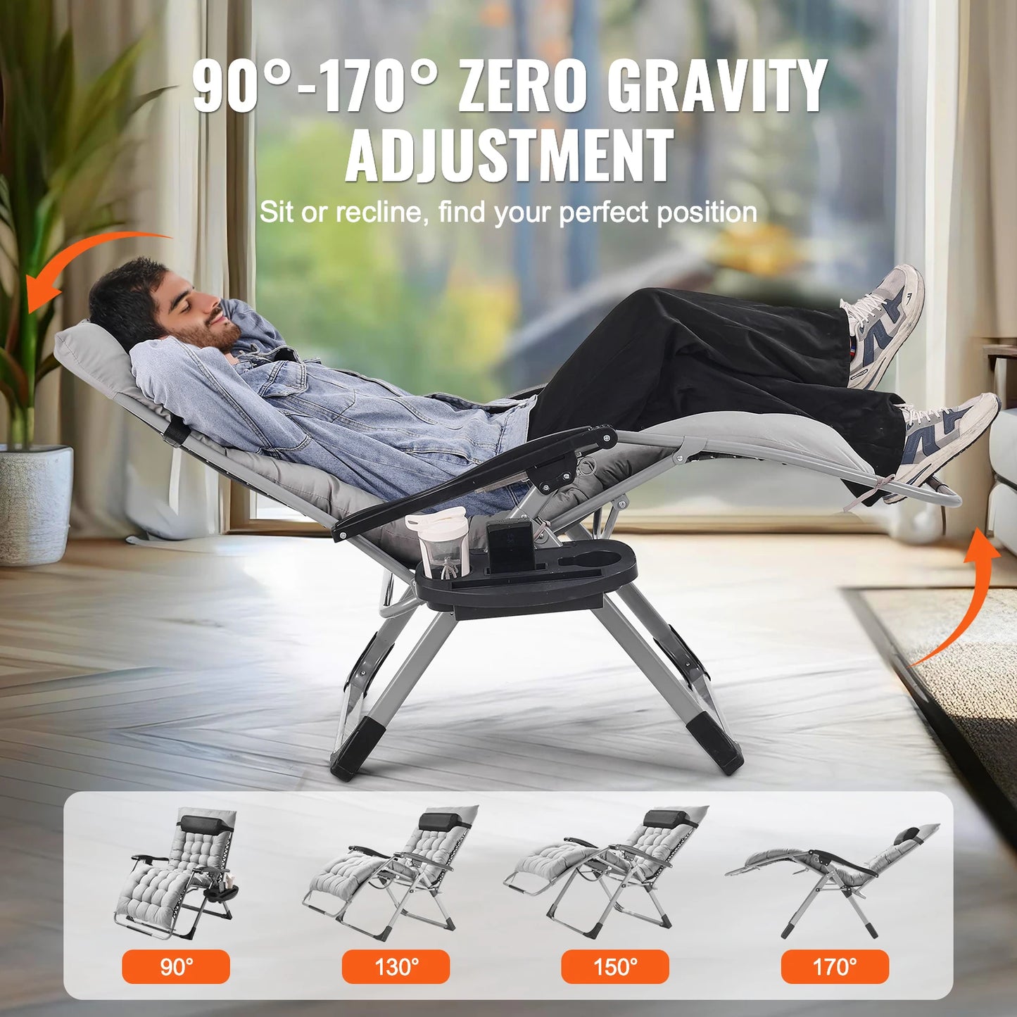 SucceBuy Zero Gravity Chair With Cushioned Footrest And Cupholder