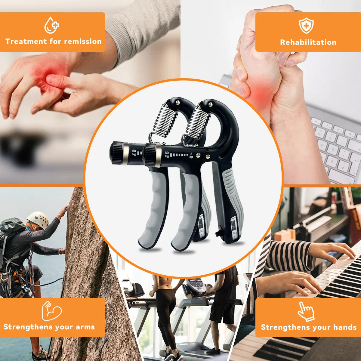 Grip Strength Trainer Adjustable Hand Grip Strengthener Forearm Rehab