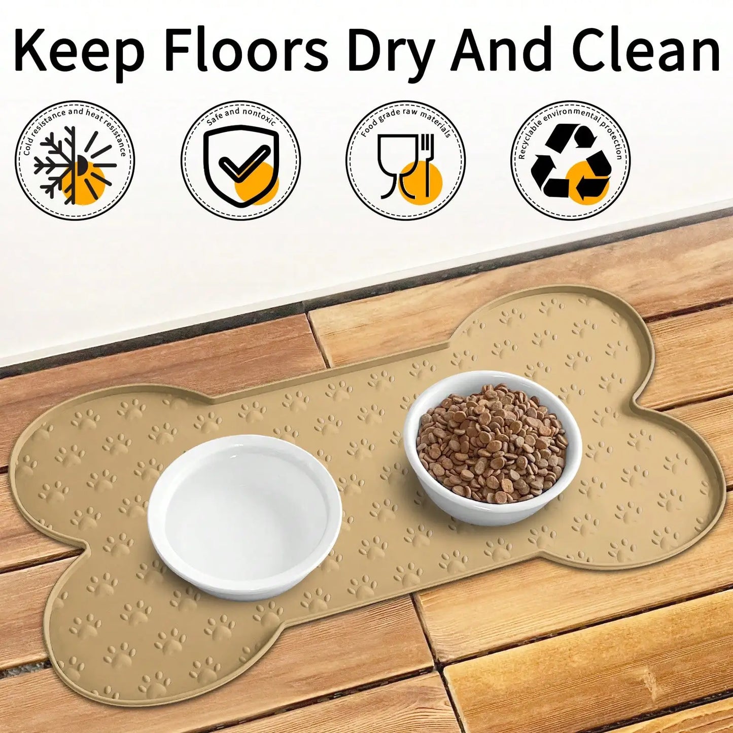 Bone Shape Non-Slip Silicone Pet Placemat With Raised Edge