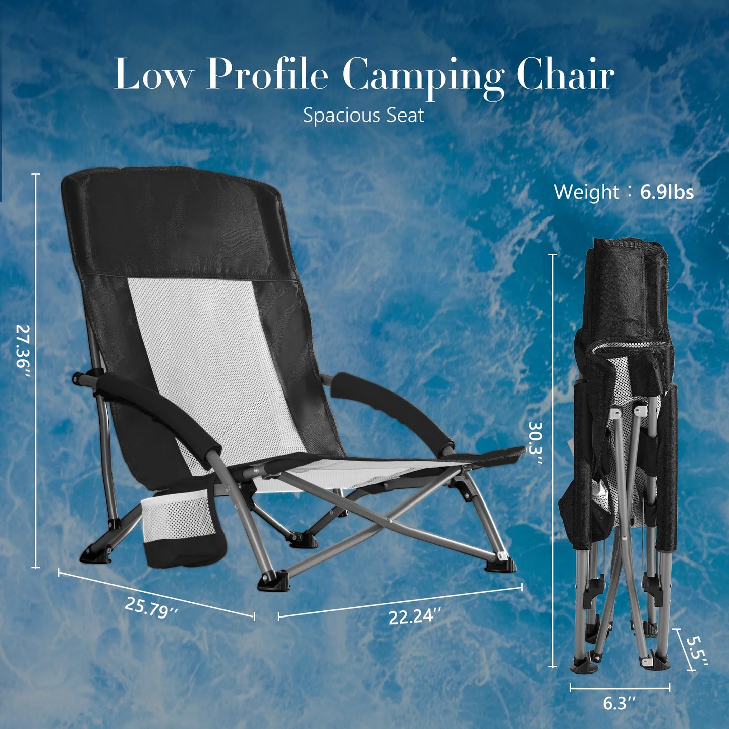JHK Outdoor Portable Chair With Cup Holder And Padded Armrests