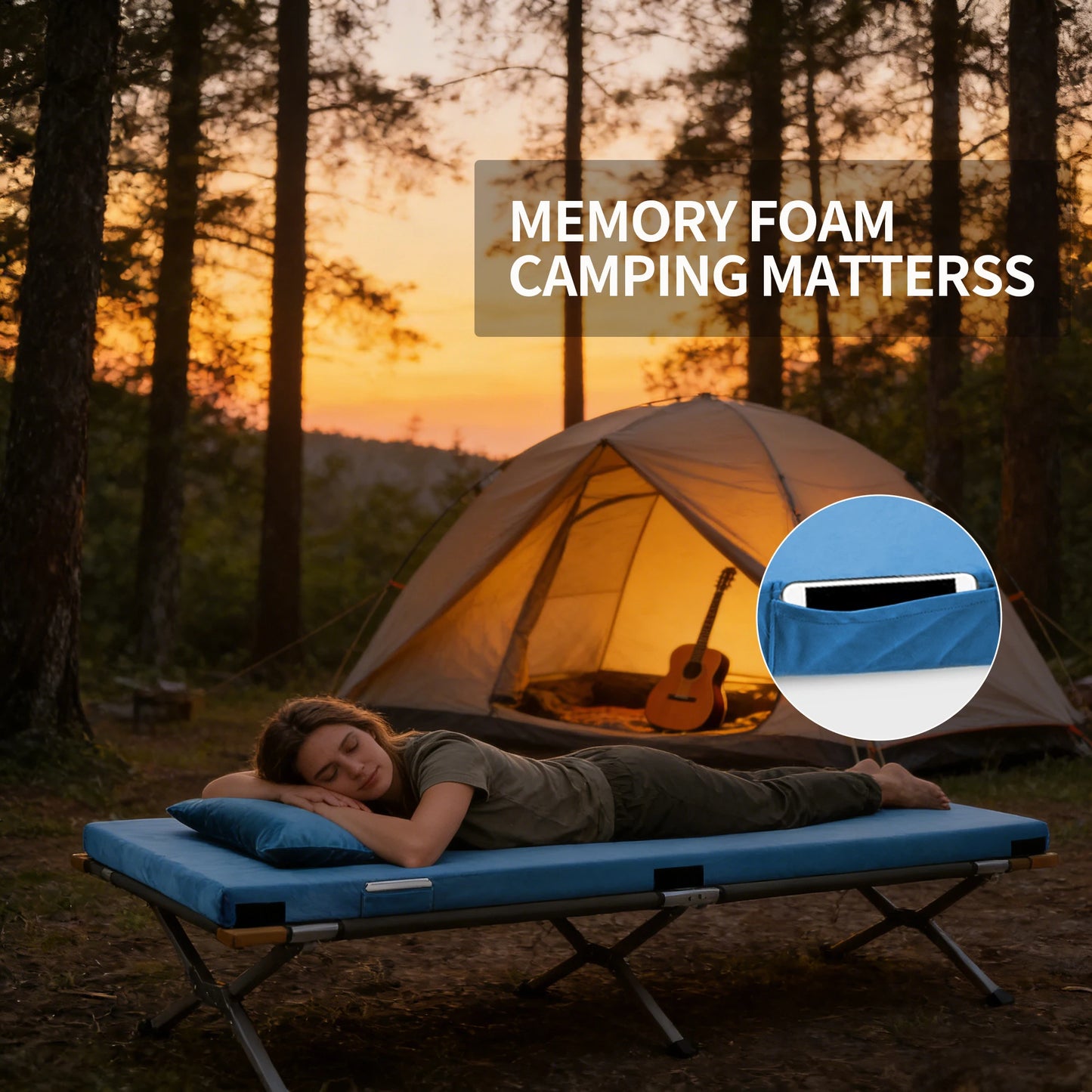 Memory Foam Camping Mattress Pad With Non Slip Bottom