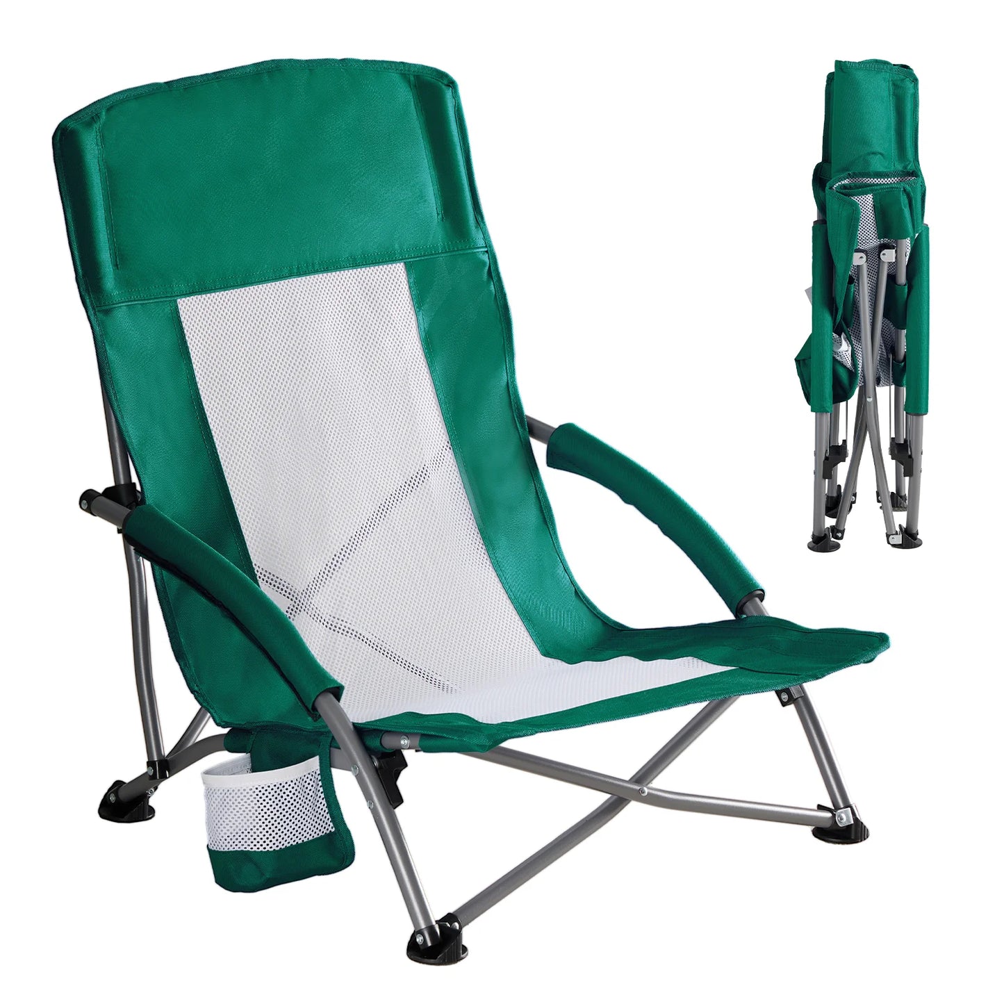JHK Outdoor Portable Chair With Cup Holder And Padded Armrests
