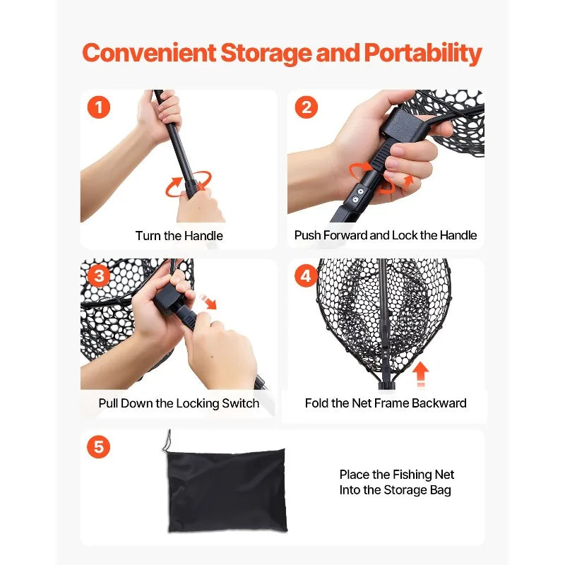 Foldable Landing Net With Telescopic Aluminum Handle For Fishing