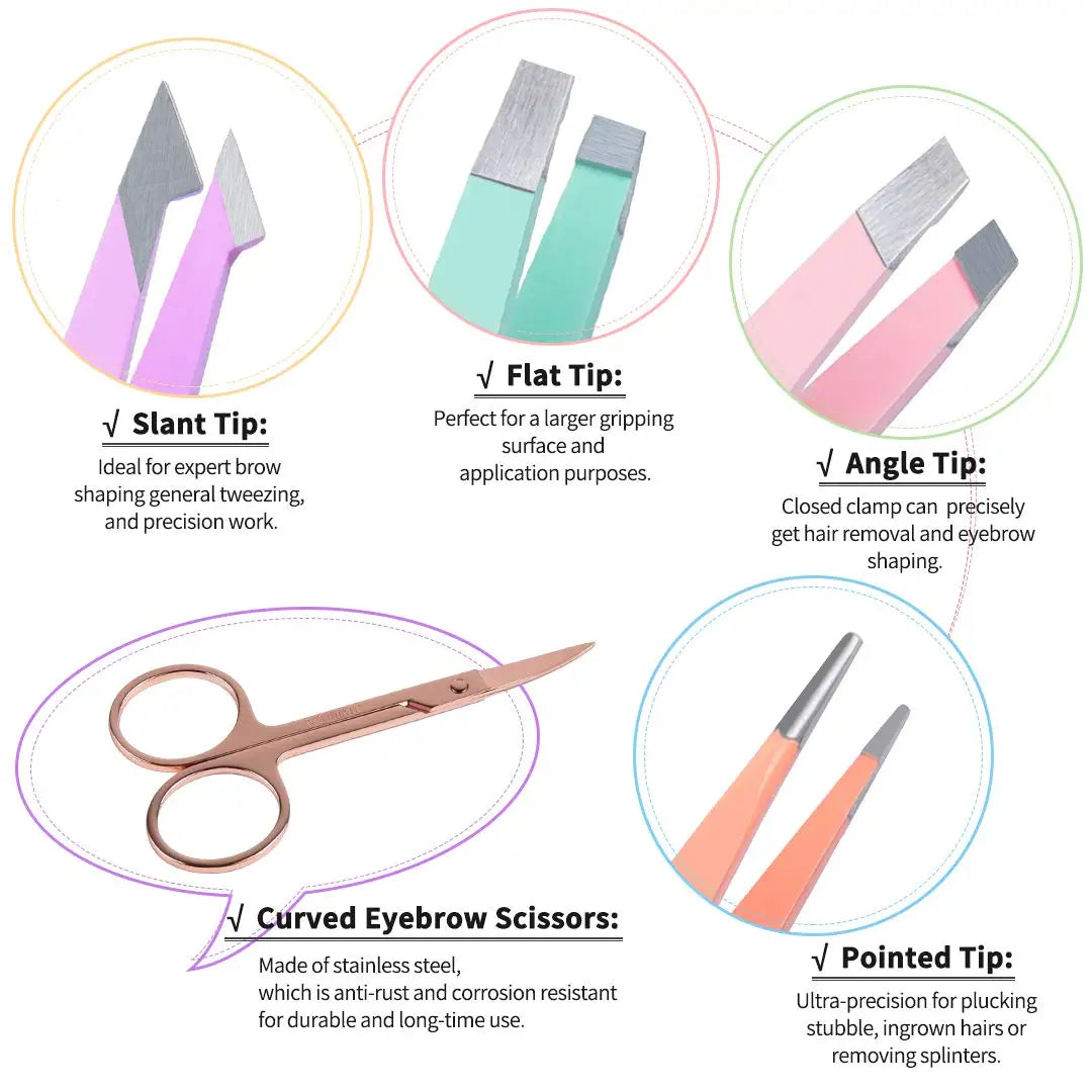 6 Pack Eyebrow Tweezers Set Professional Stainless Steel Ingrown Hair