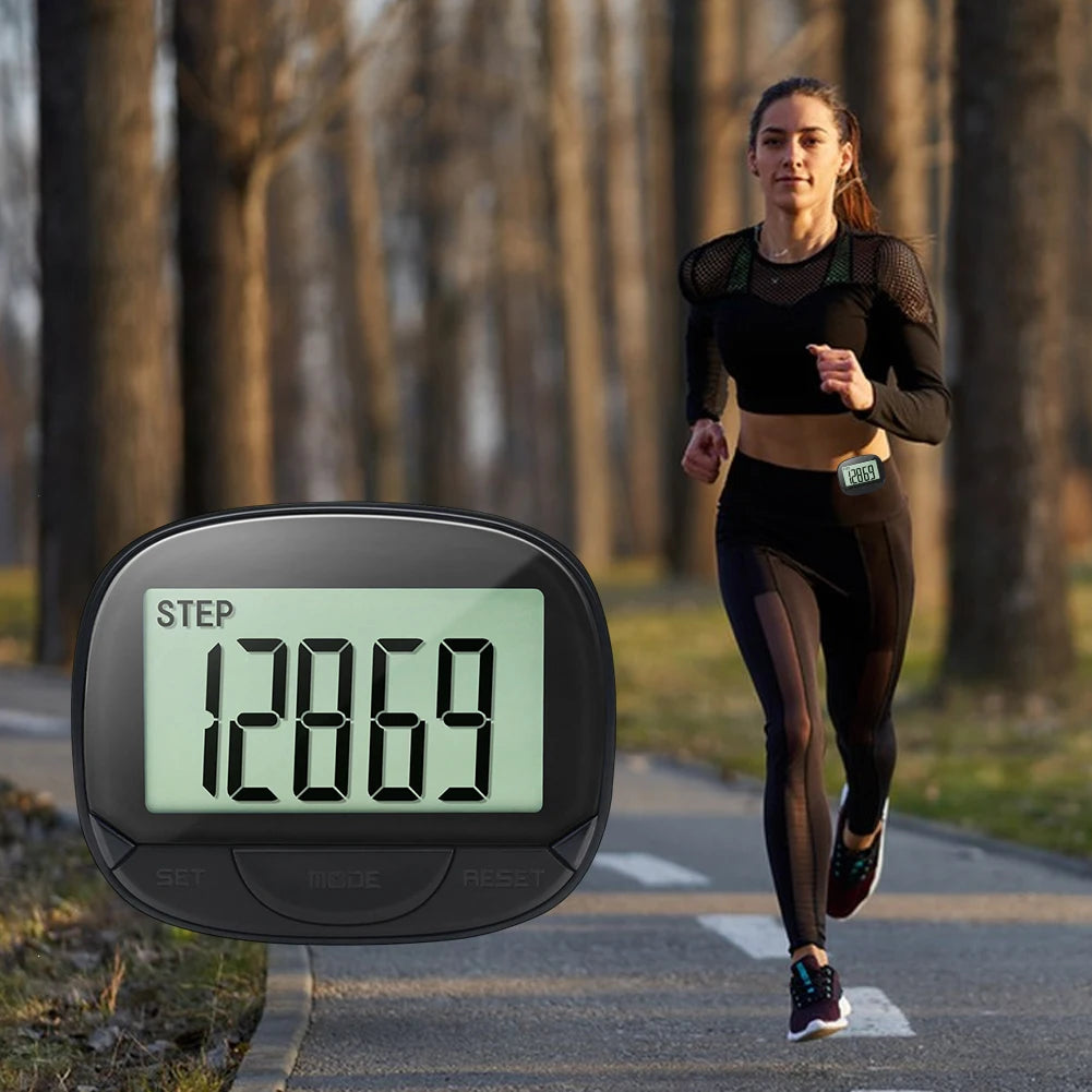 Clip-On Pedometer With Large Digital Display Simple Step Tracker