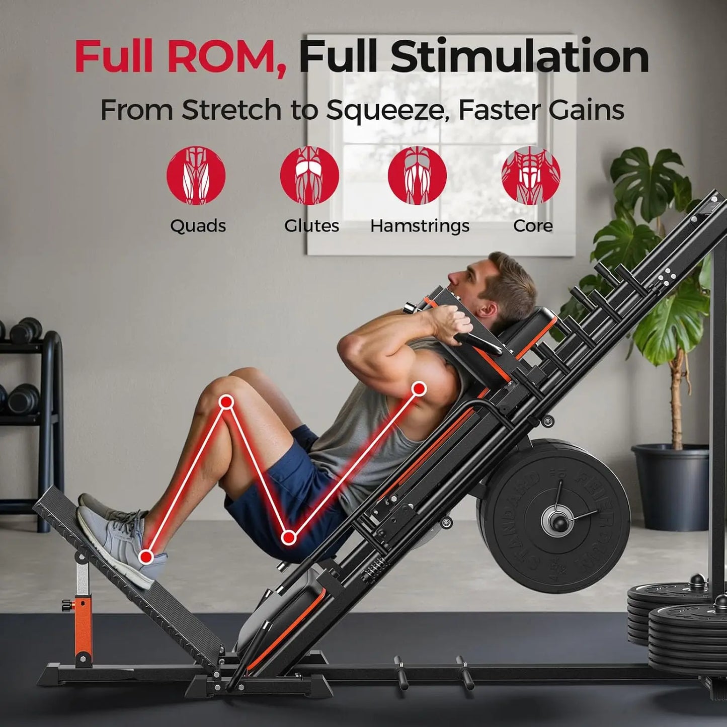 FED Fitness 3-In-1 Leg Press Hack Squat Machine With Ultra Quiet Pulley System