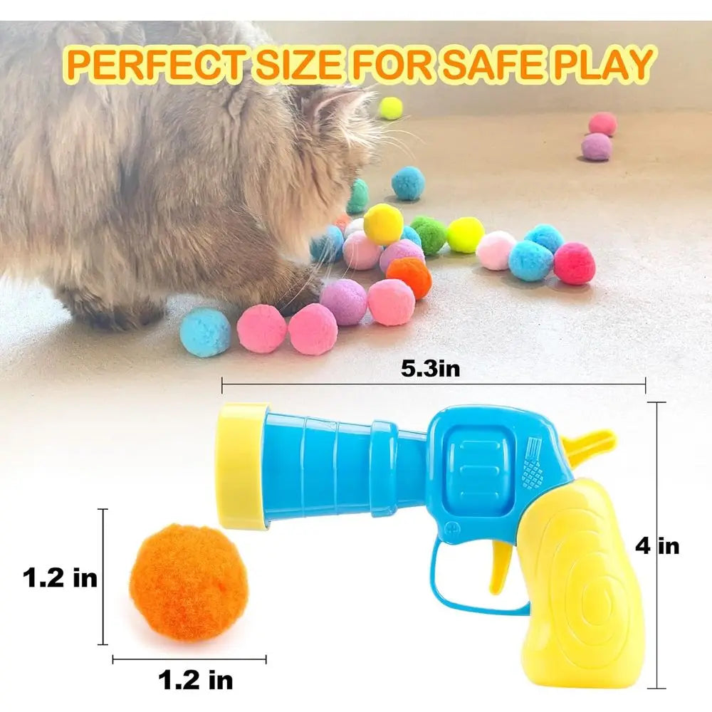 Cat Ball Launcher Toy Gun With Plush Balls Interactive Cat Toy