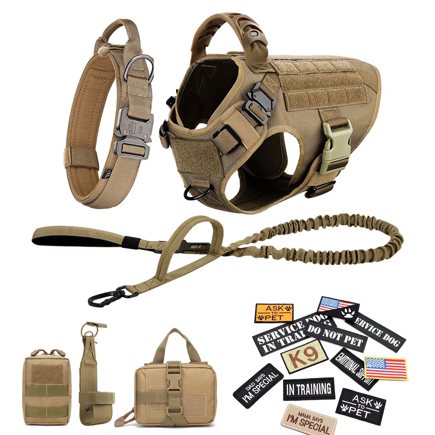 PETRAVEL Military Large Dog Harness Vest Set for Malinois Training