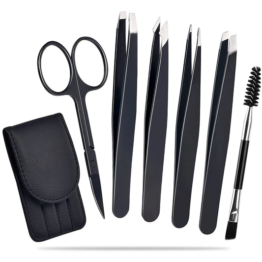 6 Pack Eyebrow Tweezers Set Professional Stainless Steel Ingrown Hair