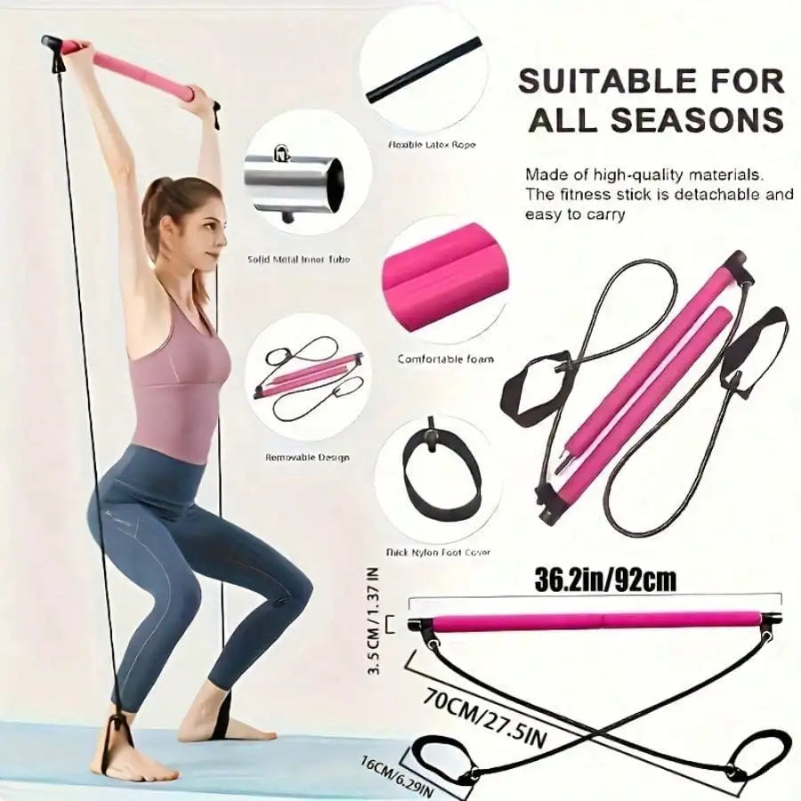 Pilates Bar Accessories With Colorful Resistance Bands For Home Gyms