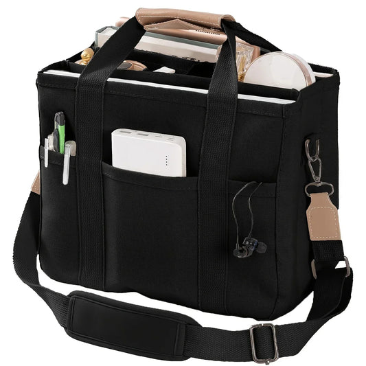 Canvas Tote Bag With Adjustable Strap And Multiple Pockets