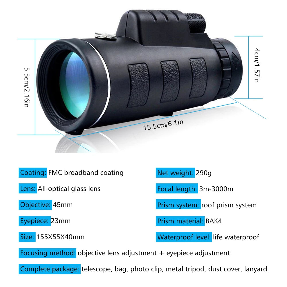 Low Light Night Vision Monocular With Phone Holder Tripod Outdoor