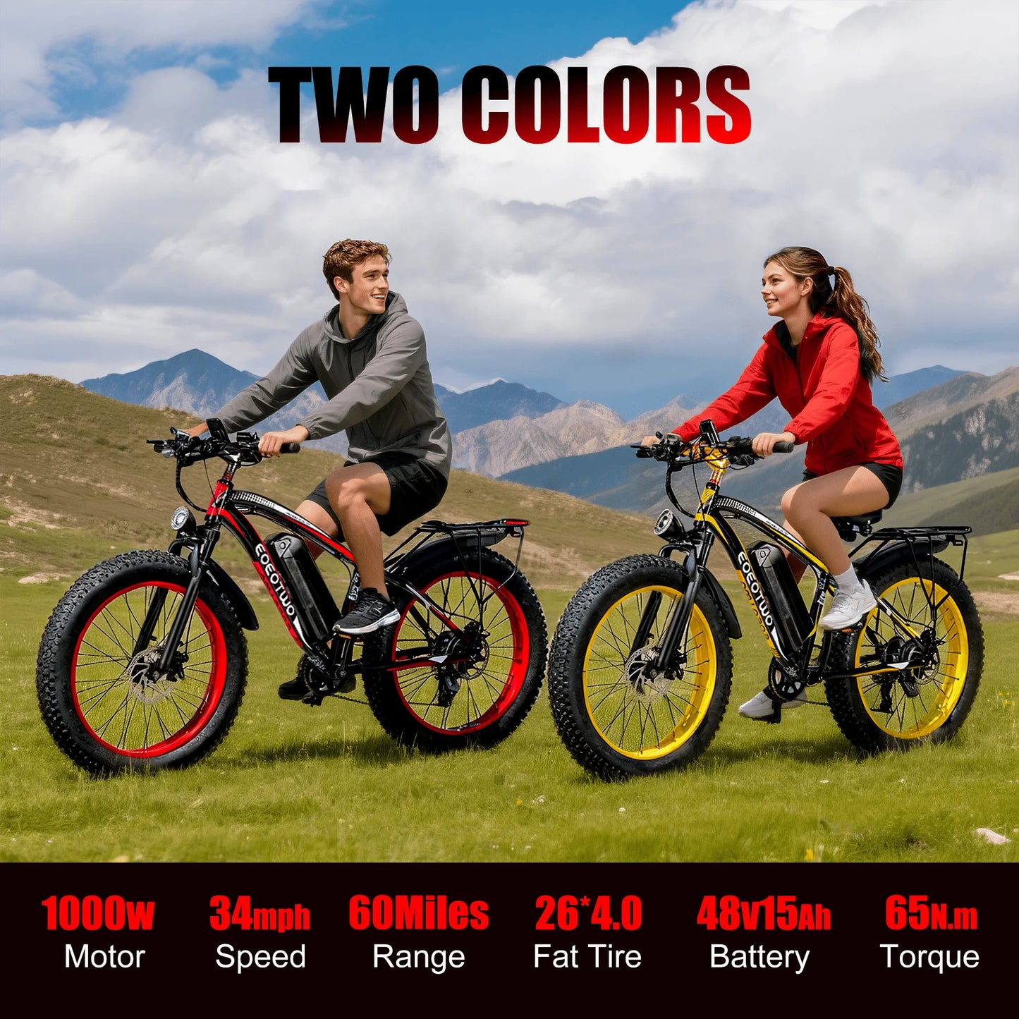 EOEOTWO 1500W Electric Bike 48V 15Ah Fat Tire E-Bike
