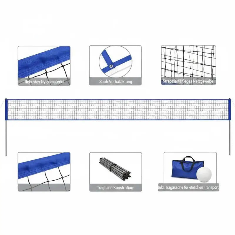 Outdoor Portable Volleyball Net System With Adjustable Poles And Pump