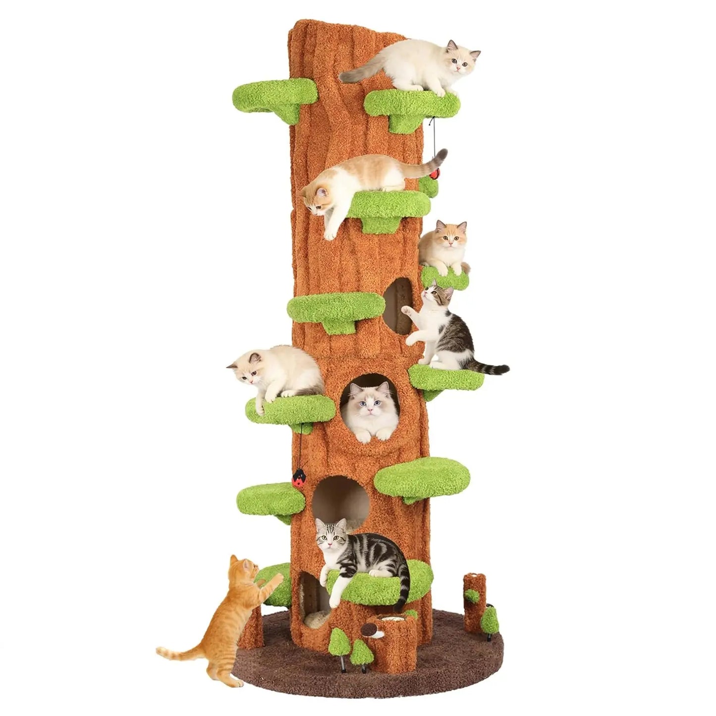 Solid Wood Cat Tree Tower With Sisal Scratching Posts And Perches