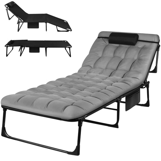 Portable Folding Camping Cot With 3-Position Reclining Lounge Chair