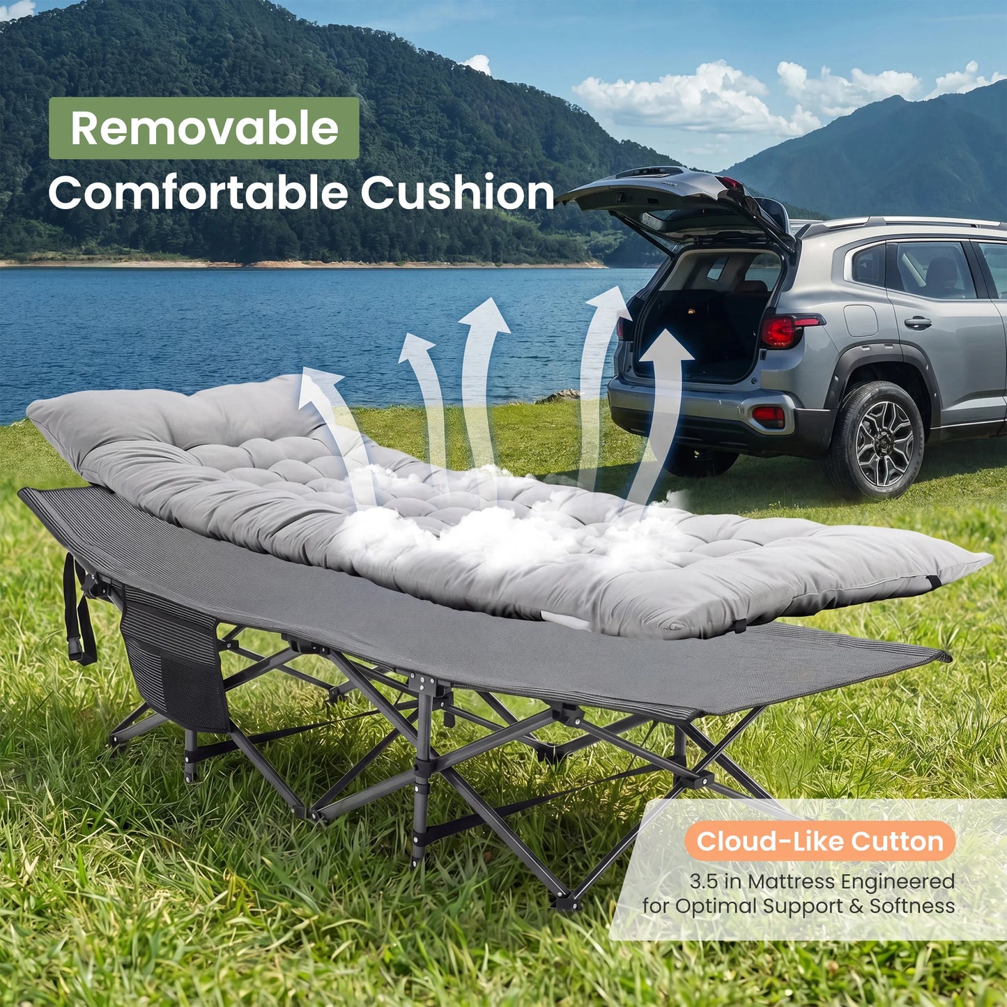 JHK Folding Camping Cot Lounger With Sturdy Carbon Steel Frame