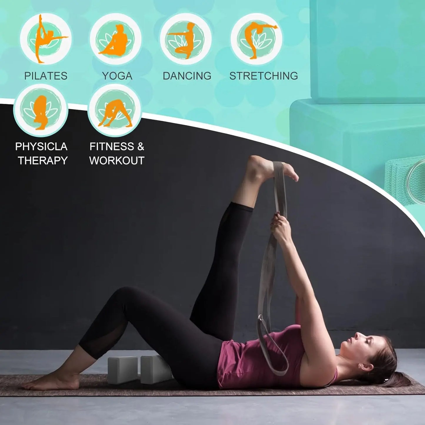 EVA Foam Yoga Blocks and Straps for Stretching and Pilates