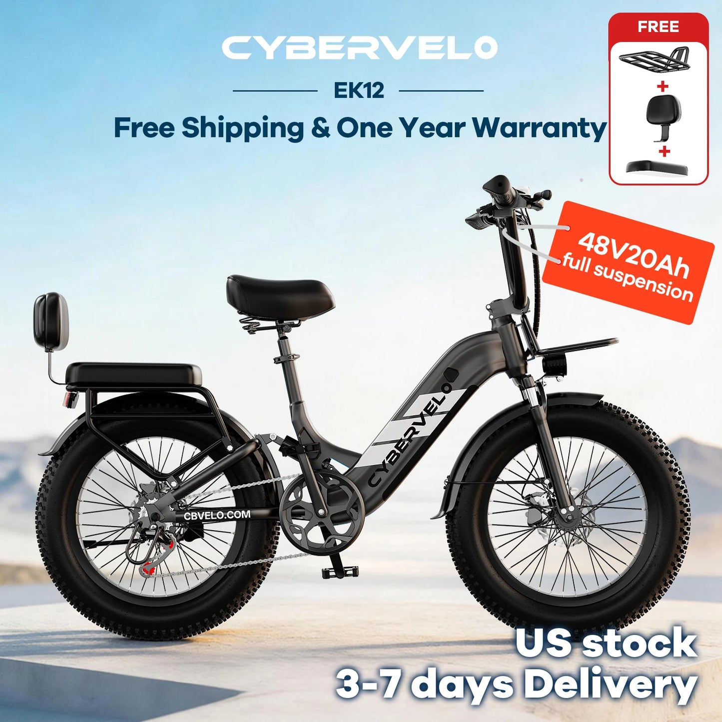 CYBERVELO EK12 1000W Electric Fat Tire E Bike With Removable Battery