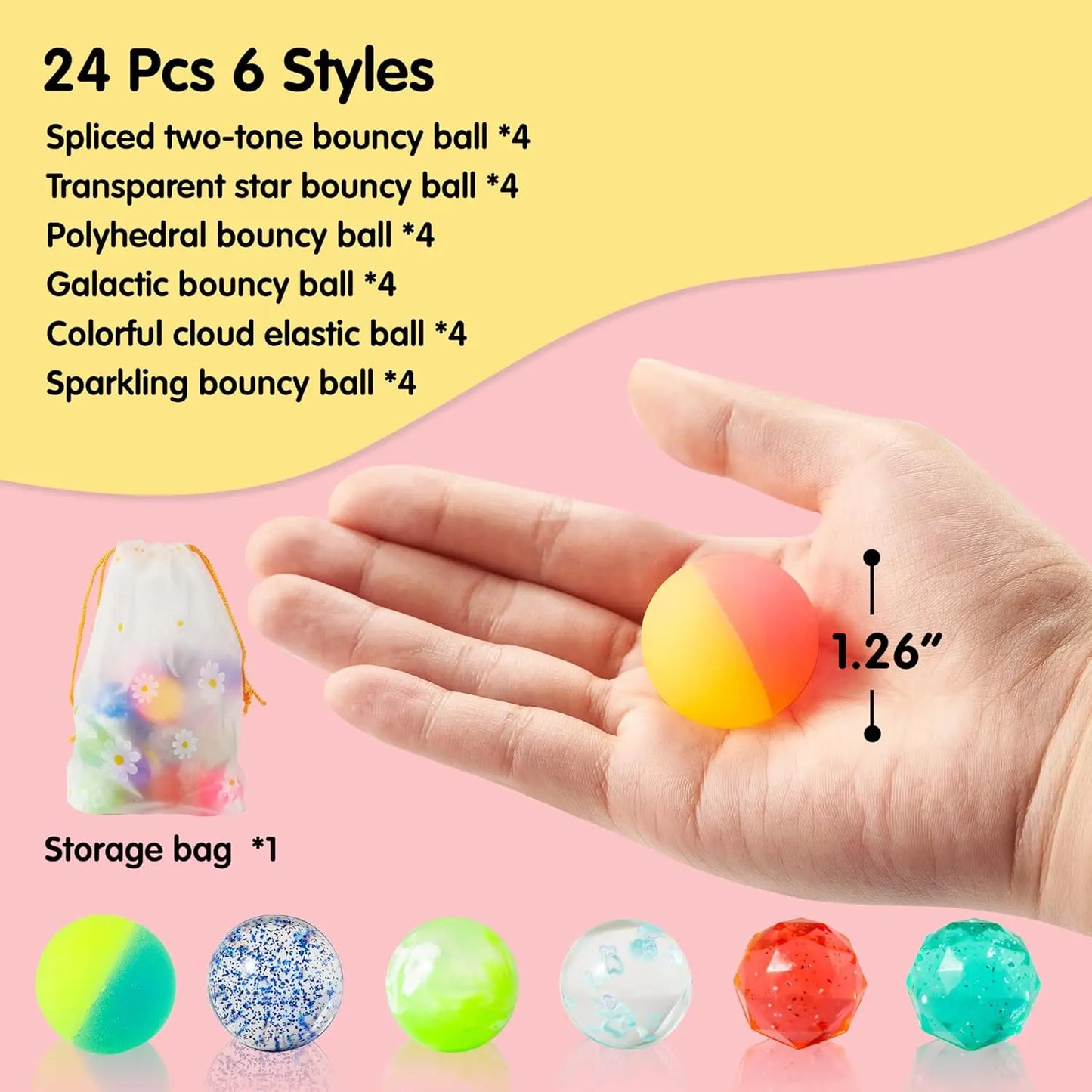 Joyfy Multistyle Bouncy Balls 24 Pieces Assorted Styles