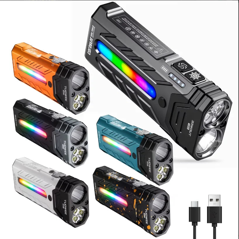 Rechargeable Magnetic LED Flashlight 5000LM With 55 Modes RGB Light