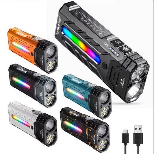 Rechargeable Magnetic LED Flashlight 5000LM with 55 Modes RGB