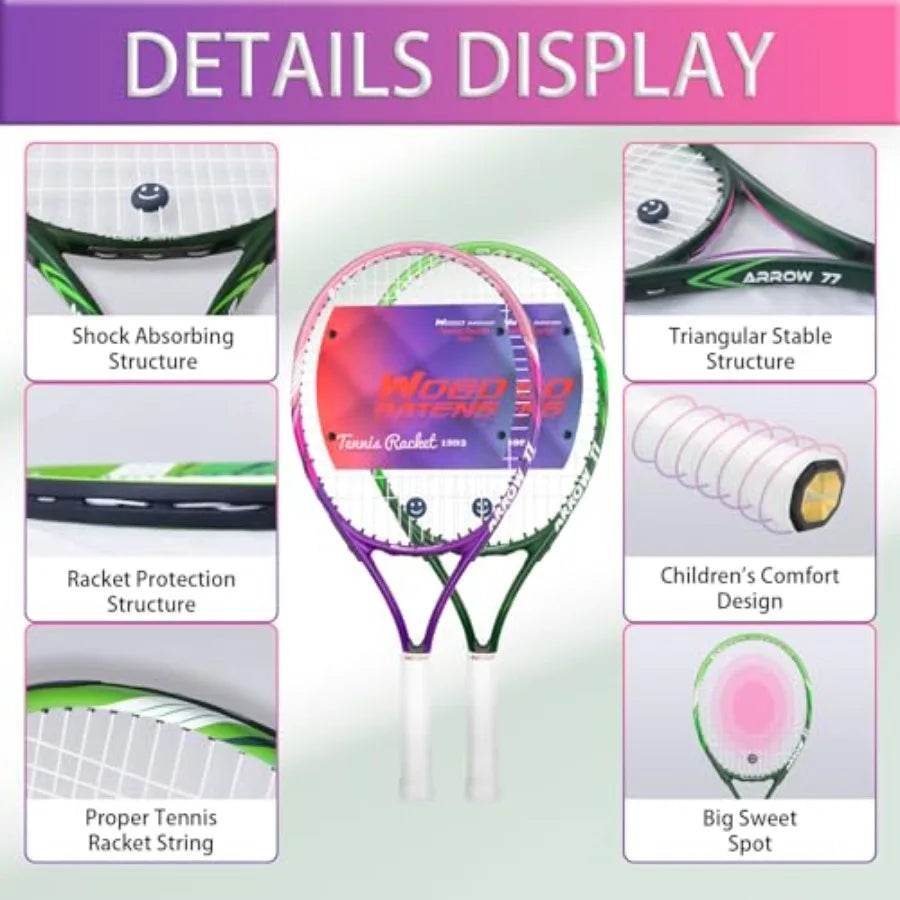 Junior Tennis Racket With Ball Carry Bag Overgrips And Dampers