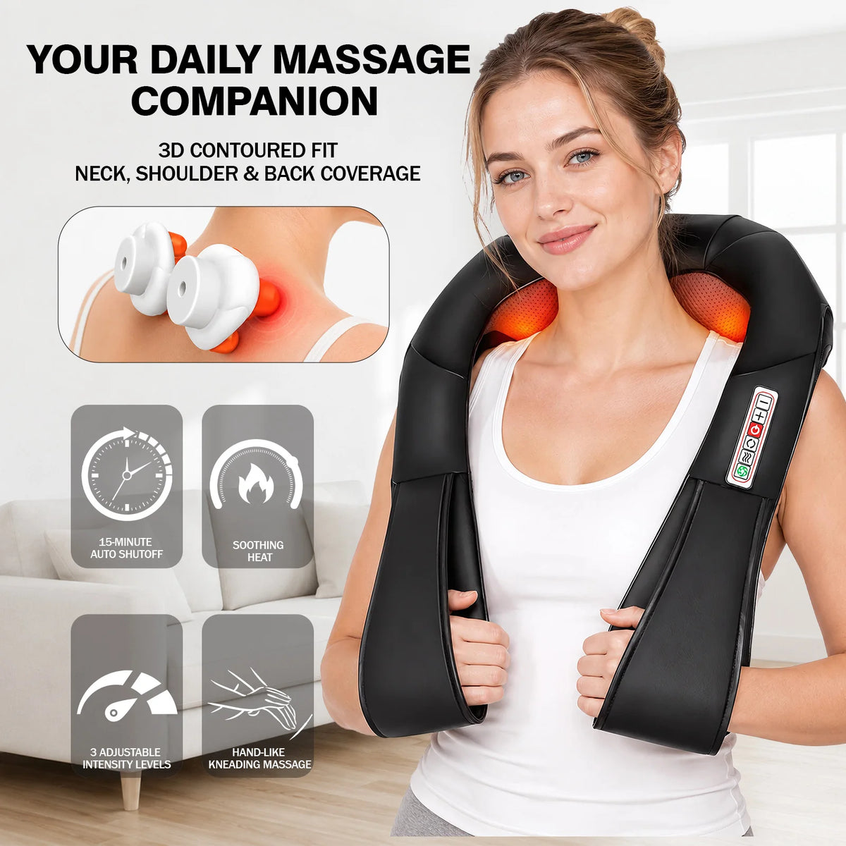 Electric Neck And Shoulder Shiatsu Massager With Heat Relaxation Aid