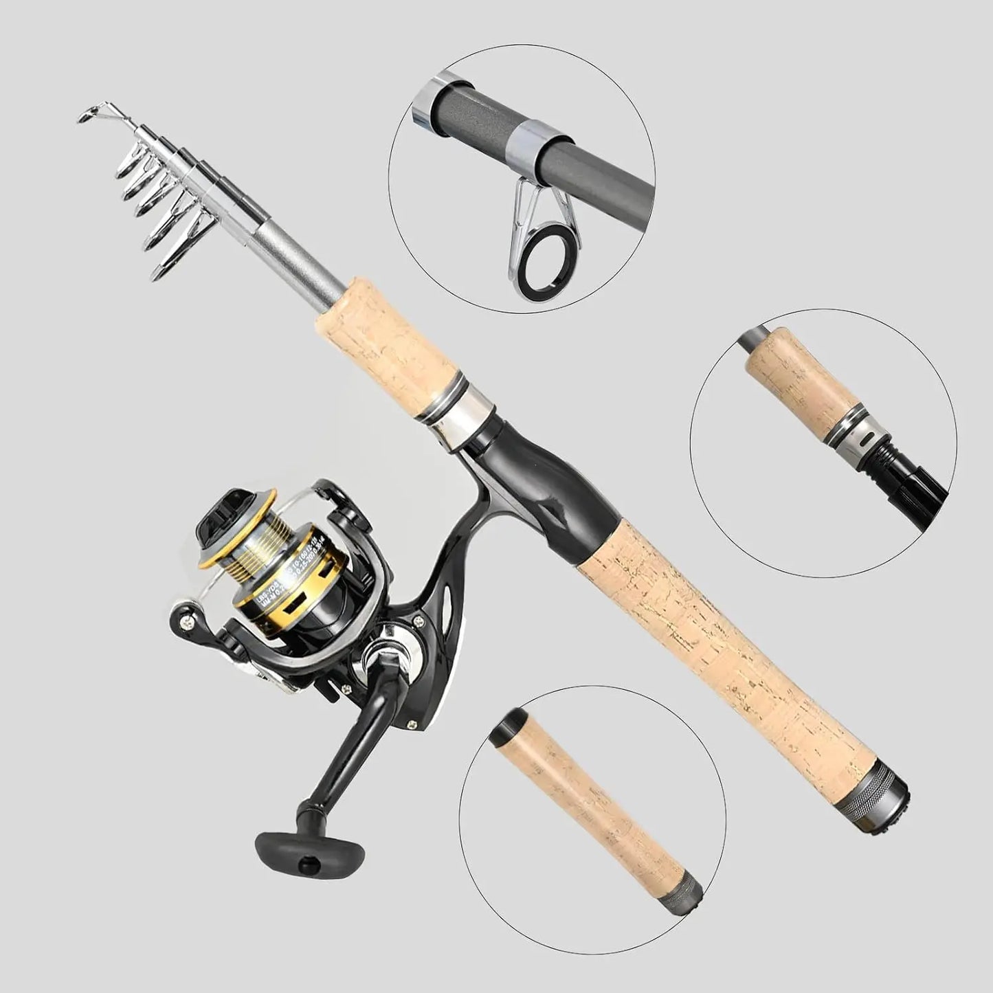 Carbon Fiber Fishing Pole Combo With Spinning Reel And 145 Piece Accessories Kit