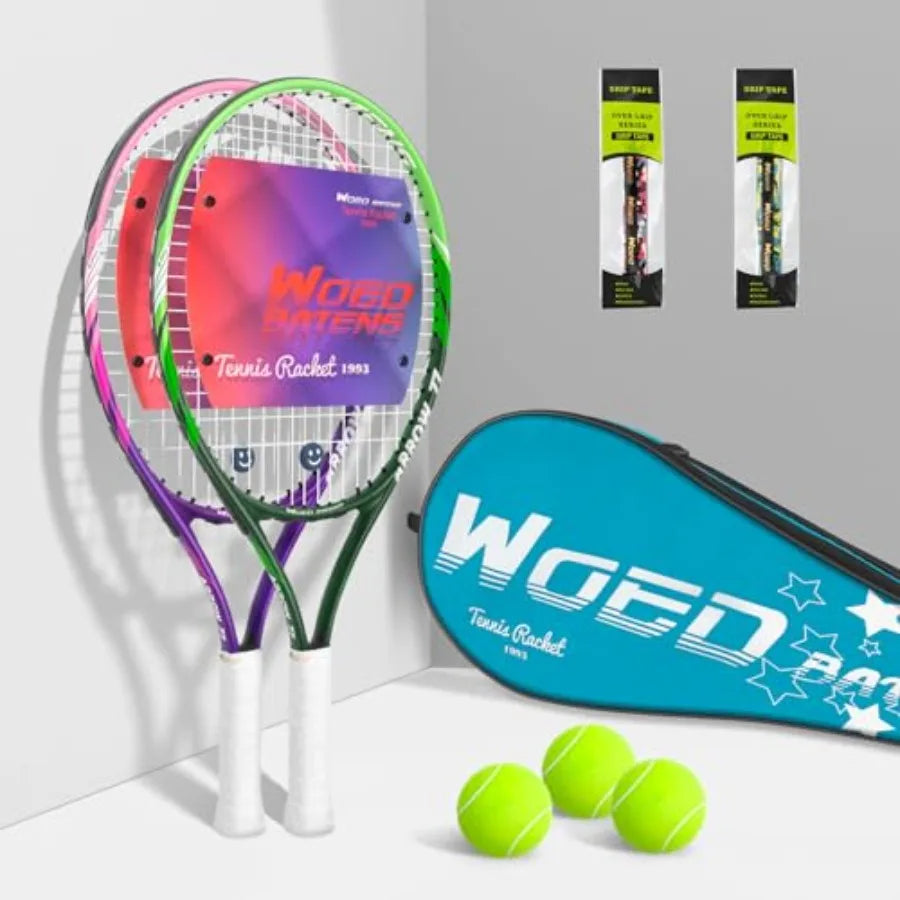 Junior Tennis Racket With Ball Carry Bag Overgrips And Dampers
