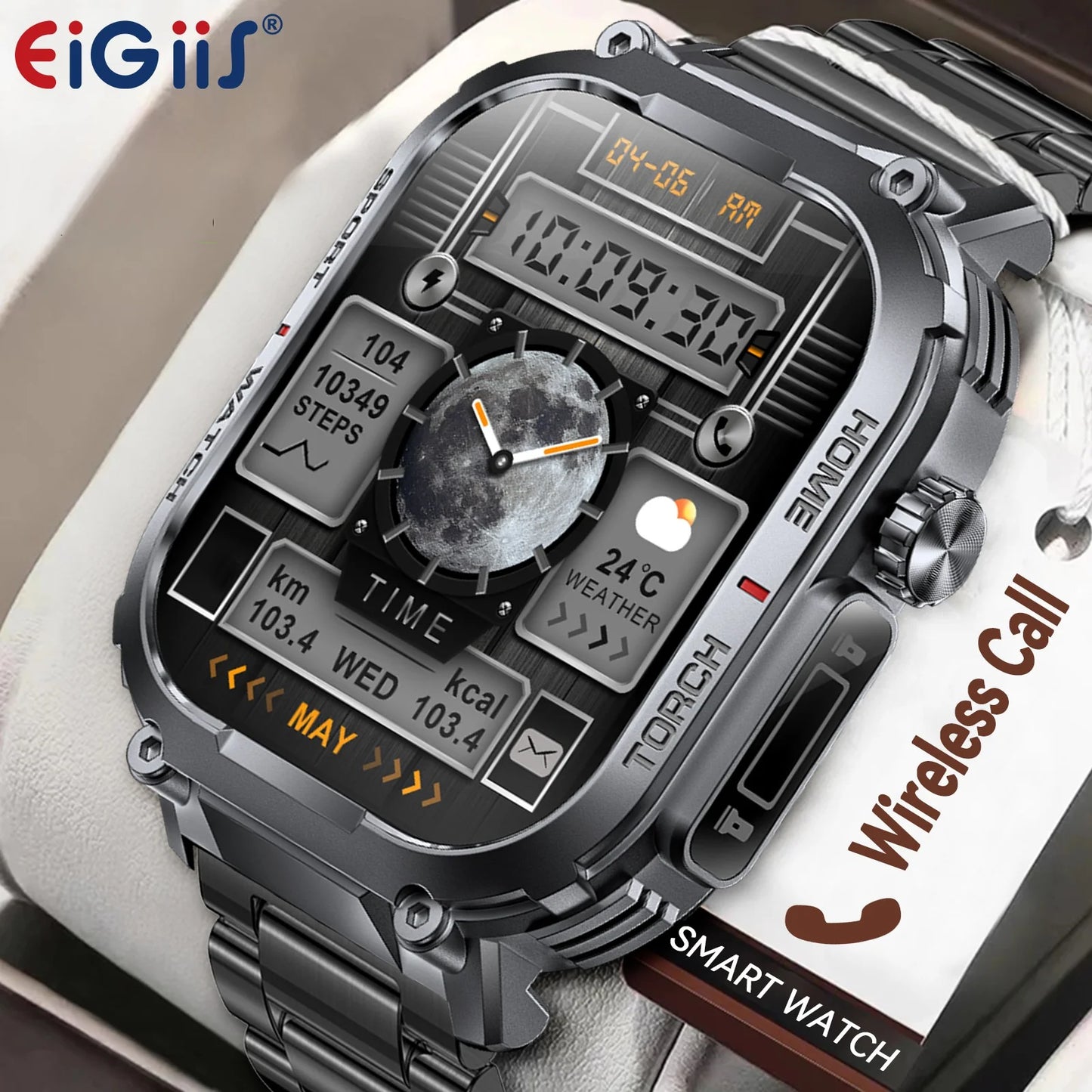 EIGIIS Smart Watch 3ATM Waterproof With Compass And Heart Rate