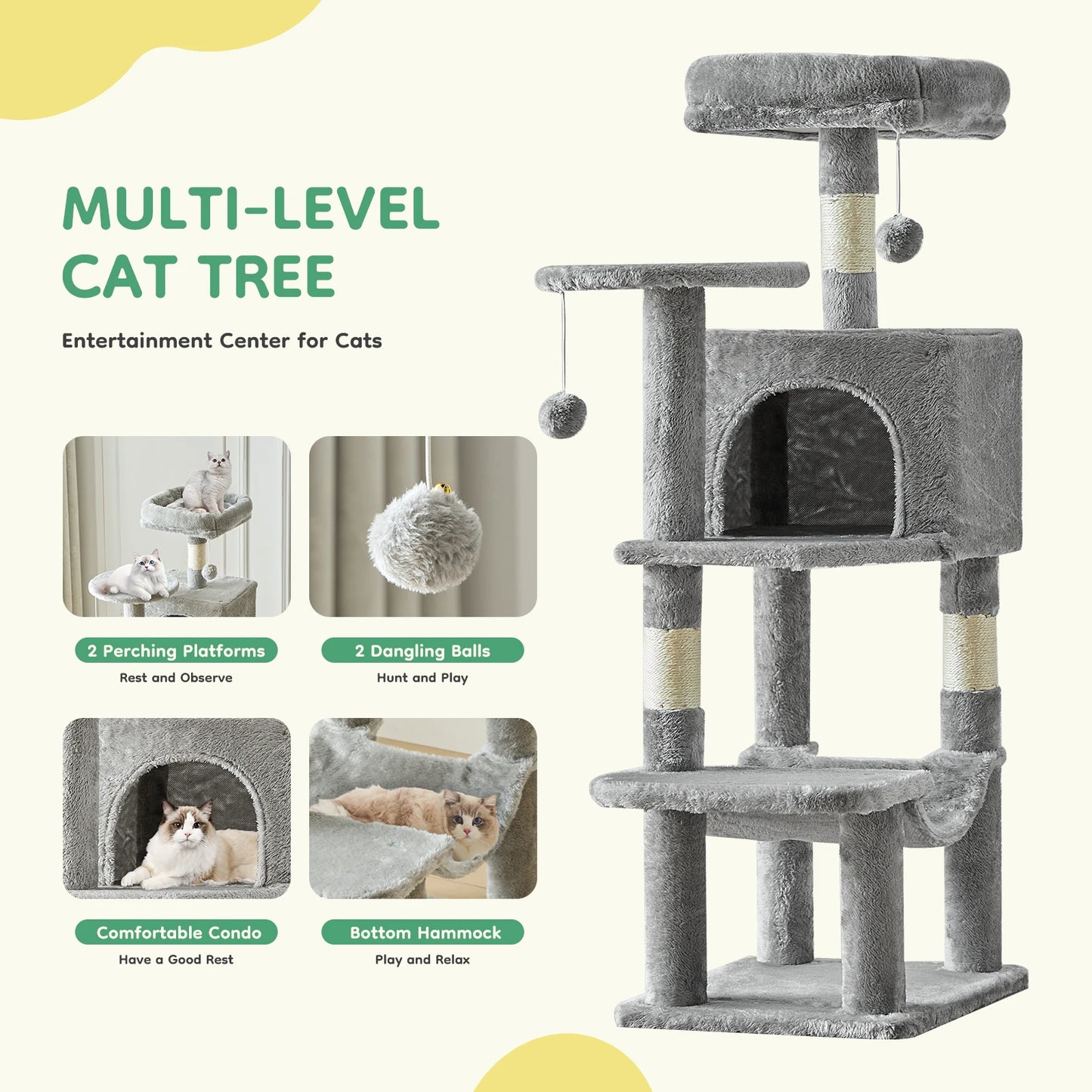 JHK Cat Tree Tower For Indoor Cats With Sisal Posts