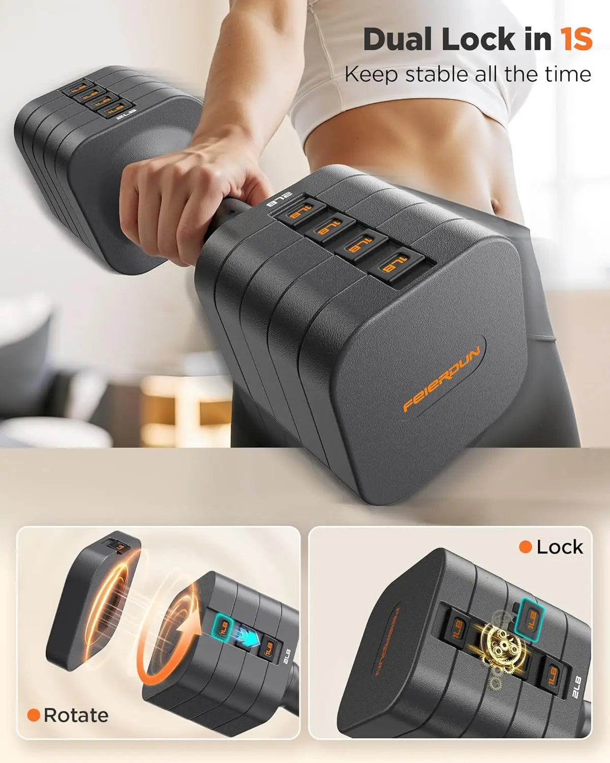 FED Fitness 5 In 1 Adjustable Dumbbells Set For Home