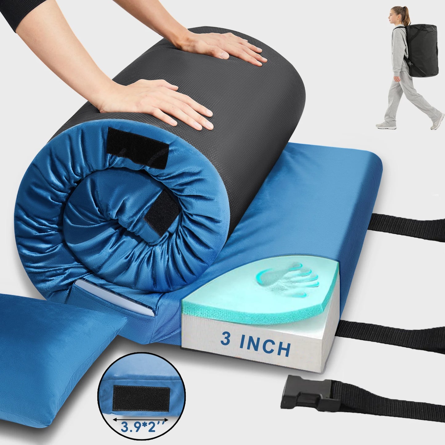 Memory Foam Camping Mattress Pad With Non Slip Bottom