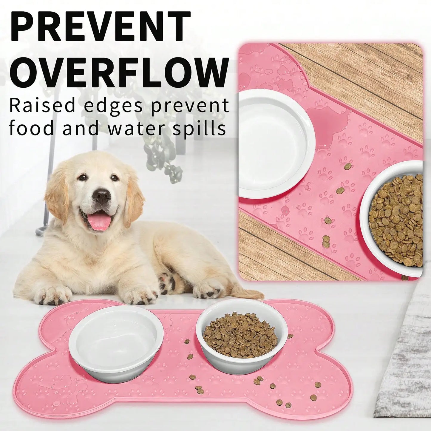Bone Shape Non-Slip Silicone Pet Placemat With Raised Edge