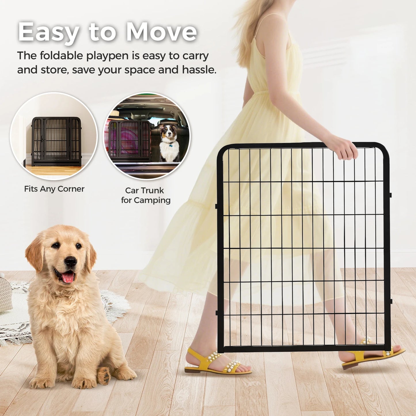 PEQULTI Heavy-Duty Metal Puppy Playpen for Indoor and Outdoor Use