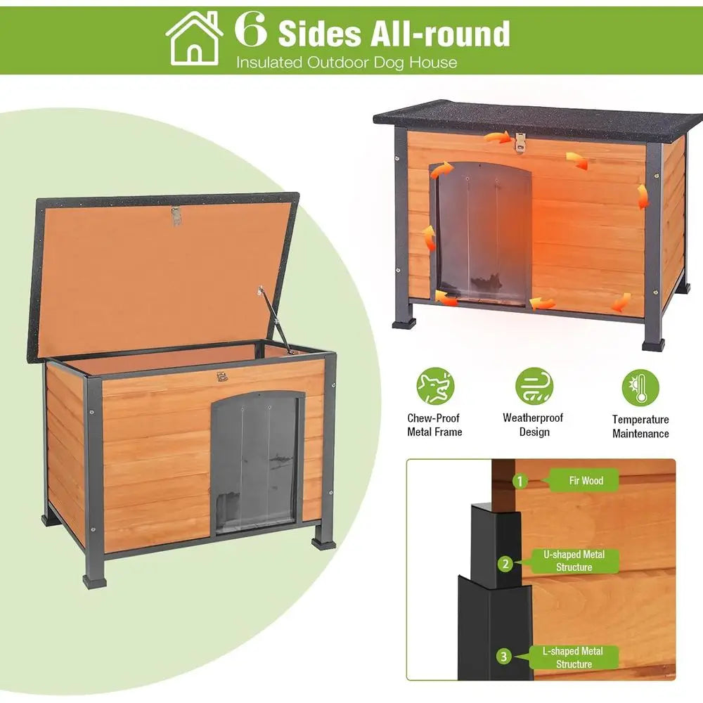 Outdoor Insulated Dog House Weatherproof Kennel With Chew Proof Roof
