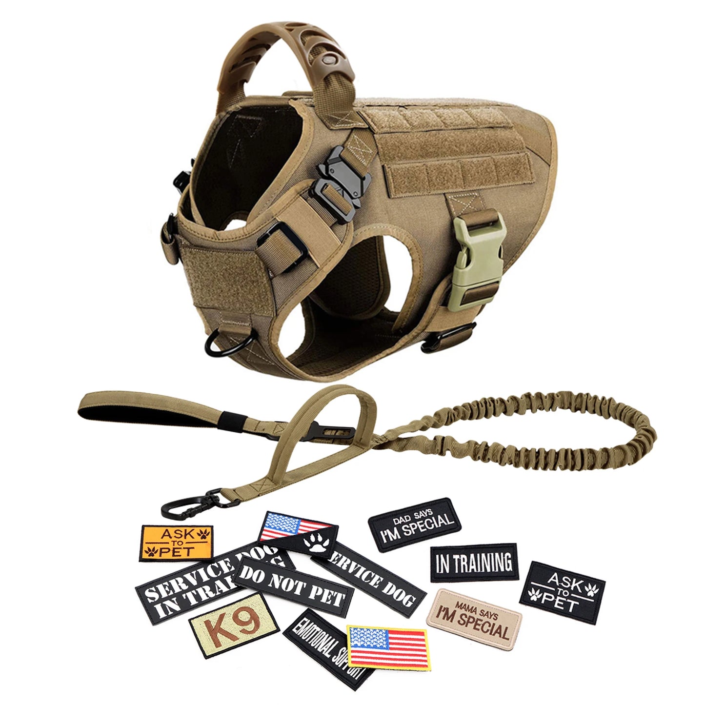 PETRAVEL Military Large Dog Harness Vest Set for Malinois Training