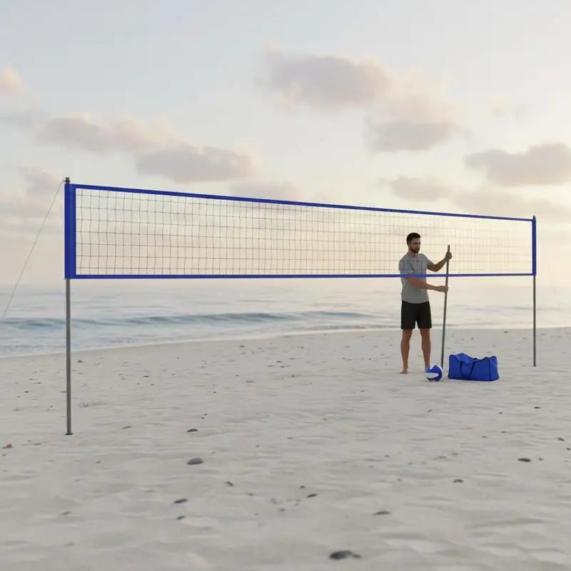Outdoor Portable Volleyball Net System With Adjustable Poles And Pump