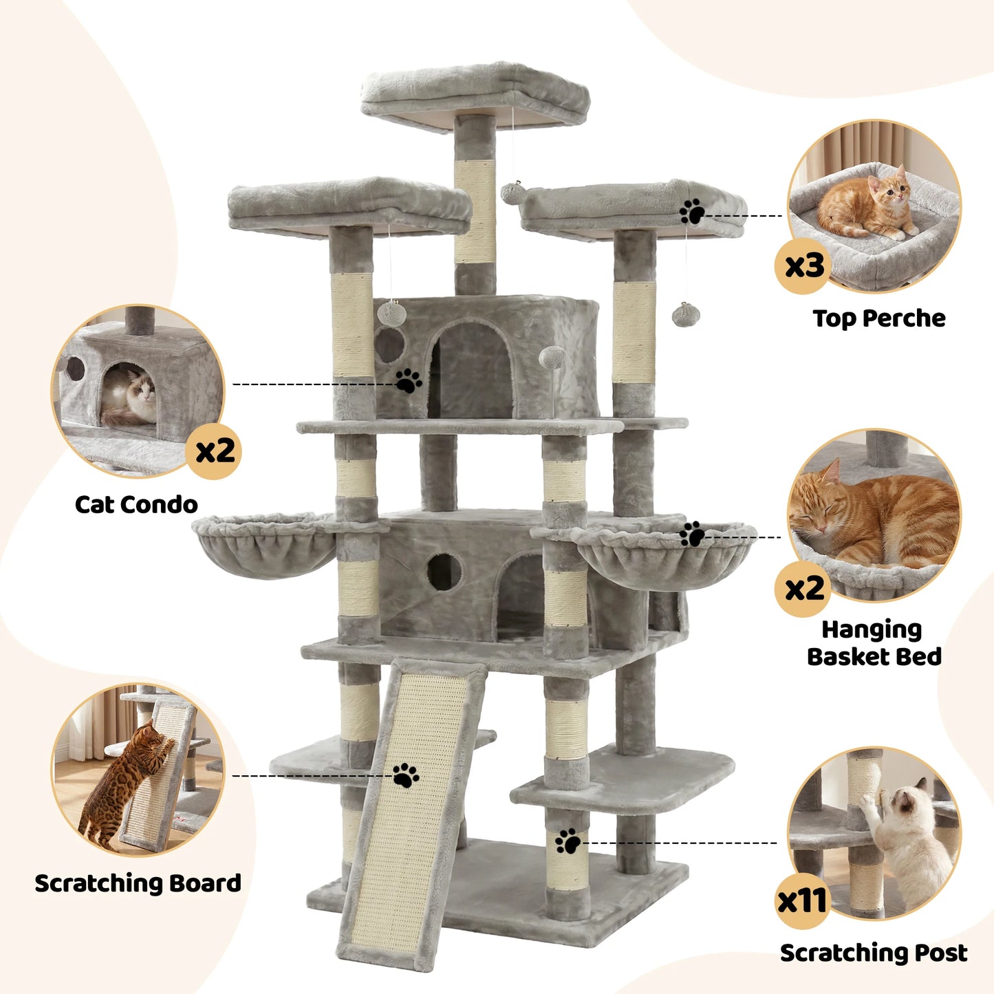 Four Tier Cat Tree With Condos And Scratching Posts