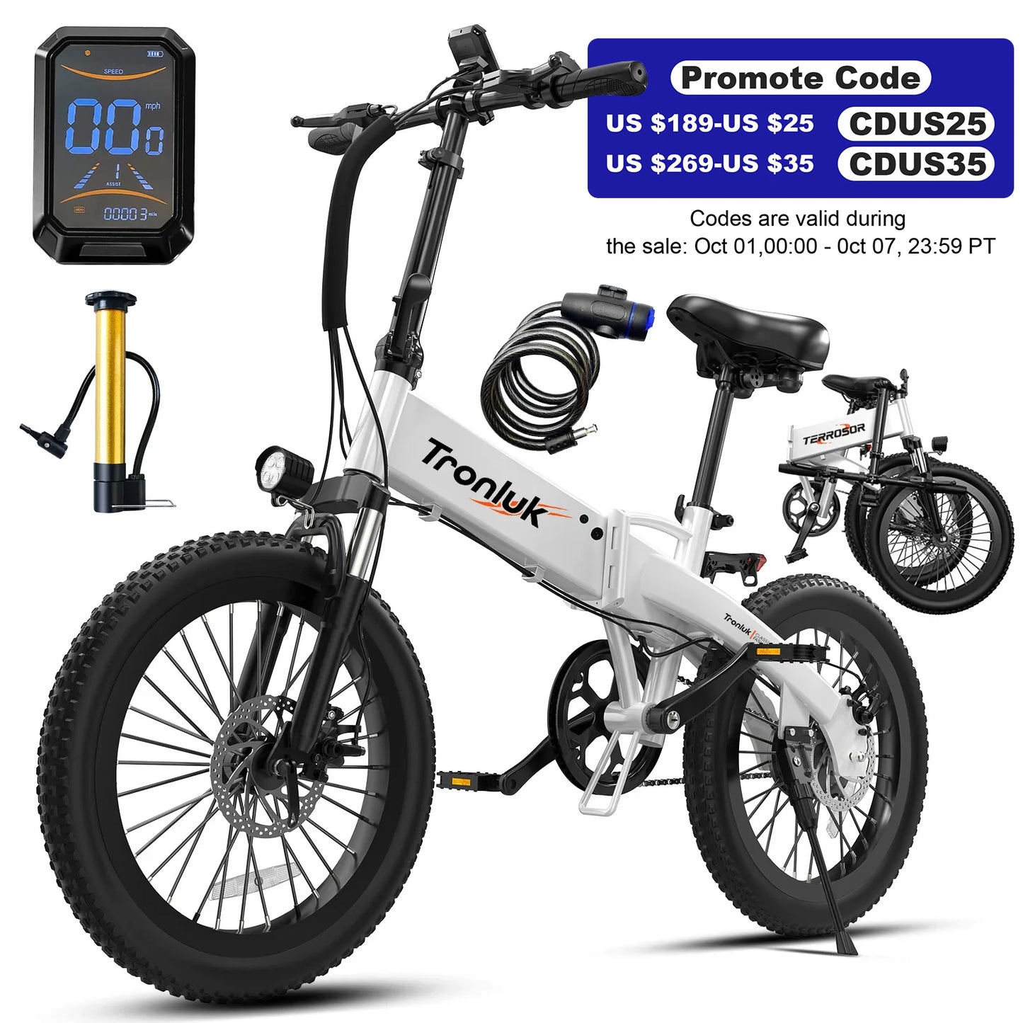 T8 Foldable Electric Bicycle 720W Peak 48V 12Ah 5 Speed