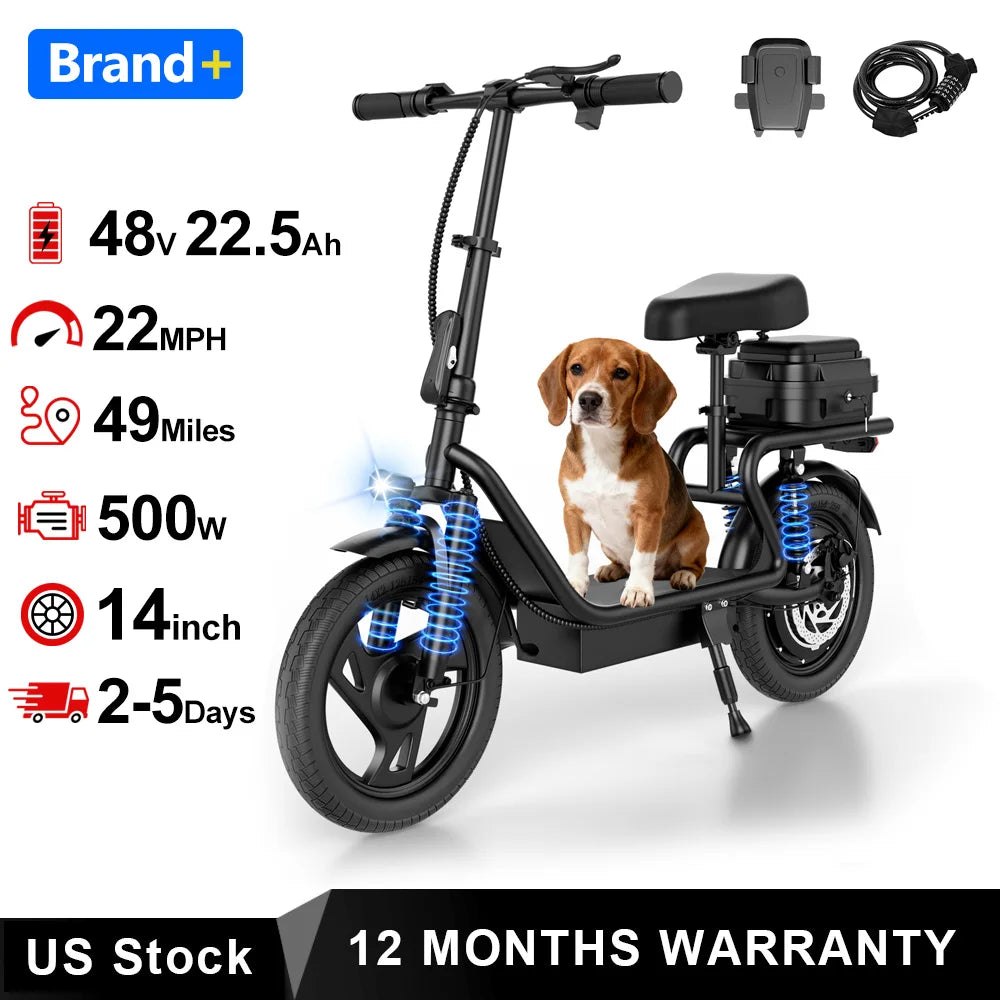 AOVOPRO 500W Folding Electric Bike With 10.4Ah Battery, 28 Miles
