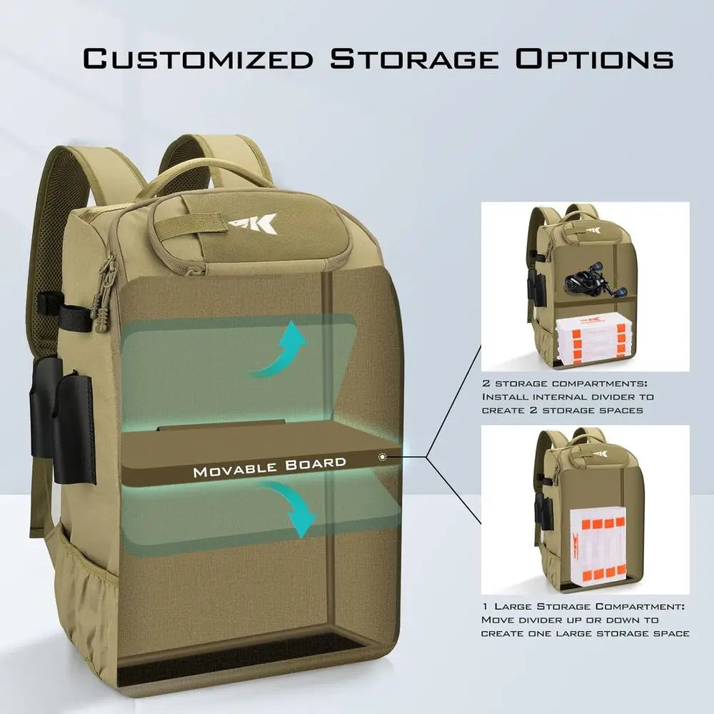 Tackle Backpack With Rod Holder And Four Tackle Boxes 40 And 26L Storage